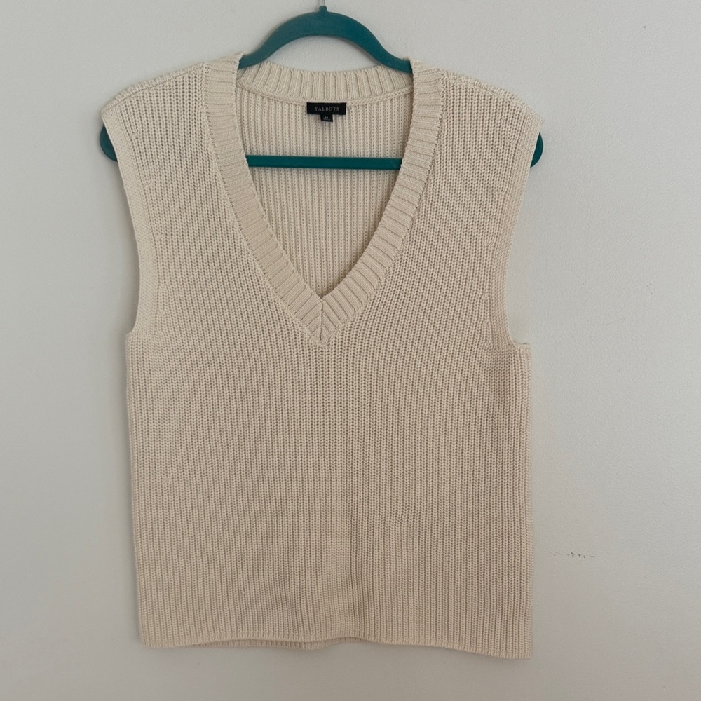 Talbots Cream Shaker V-Neck Sweater Vest